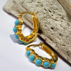 Fabulous 18k Gold Plated Turquoise Hoop Earrings